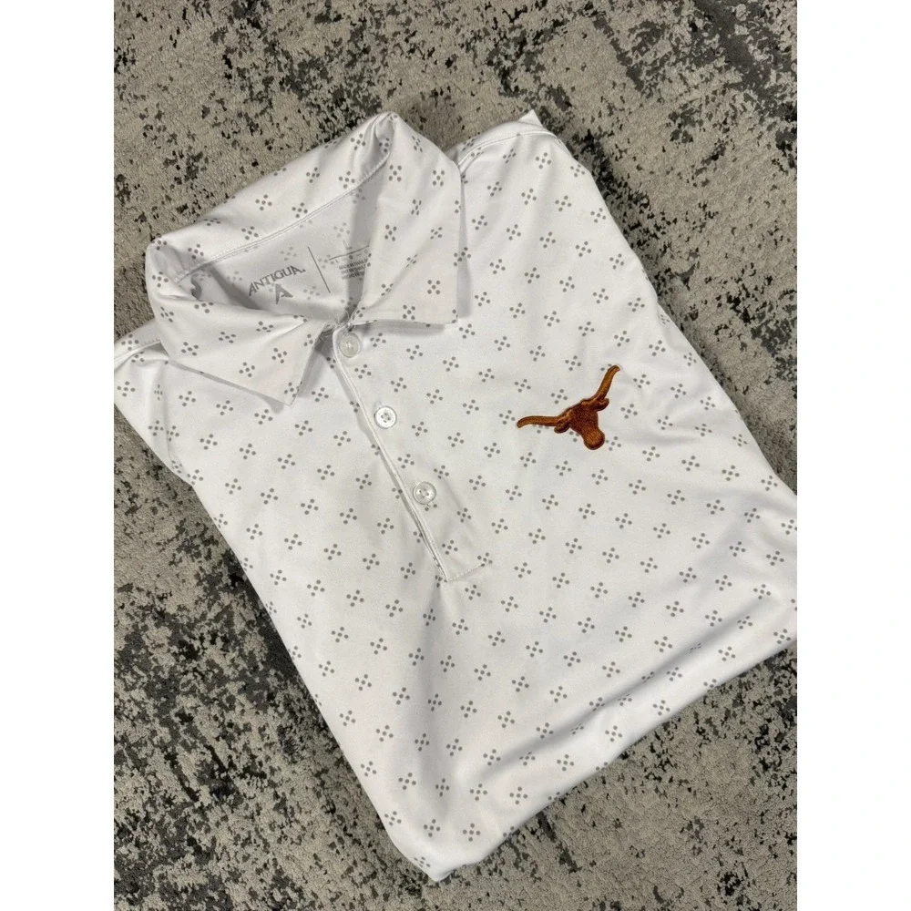 Texas Longhorns Polo Shirt Mens Large White Antigua NCAA UT Logo - Picture 1 of 8